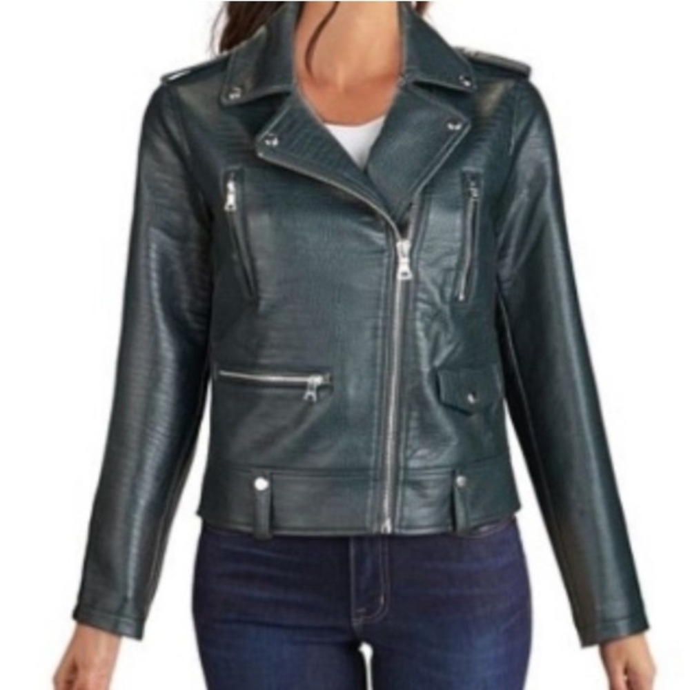 Guess Embossed Croc Faux-Leather Moto Jacket